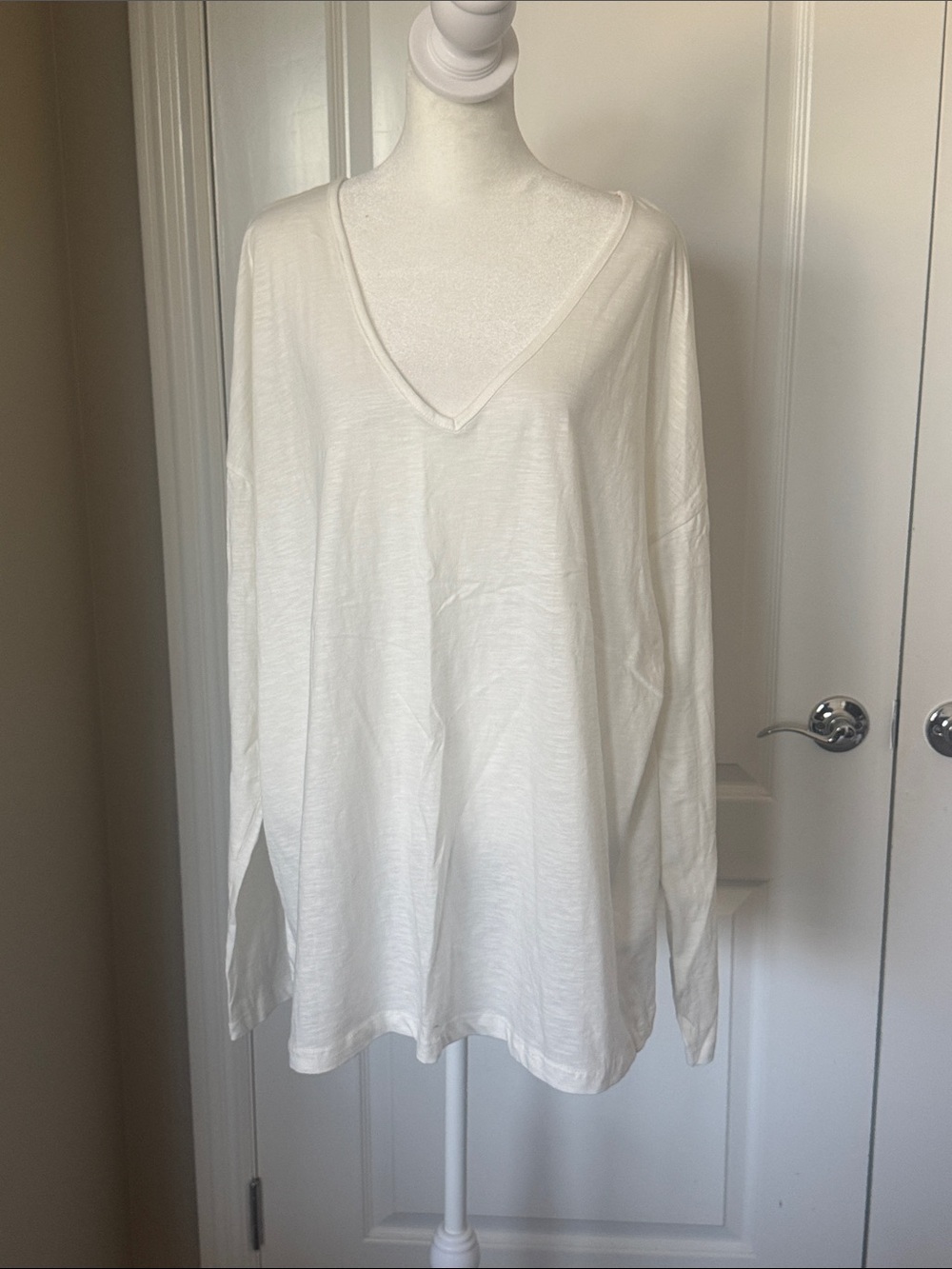 White V-Neck Long Sleeve Men’s Shirt